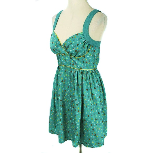 FLYING TOMATO Turquoise Hat Print Retro Empire Waist Dress - Picture 2 of 5